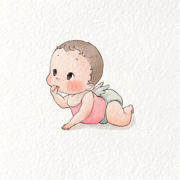 hình em bé chibi tái hiện khoảnh khắc newborn