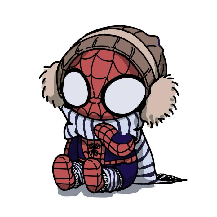 hình spider man chibi mặc thêm đồ mua đông lạnh giá