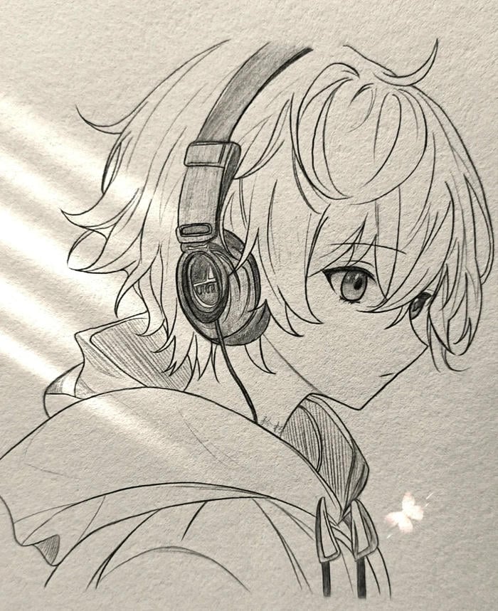 hình ảnh tranh vẽ anime nam bố cục gọn