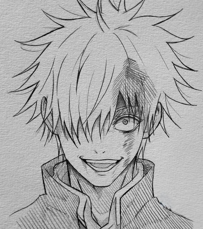 hình ảnh tranh vẽ anime nam mái tóc rối