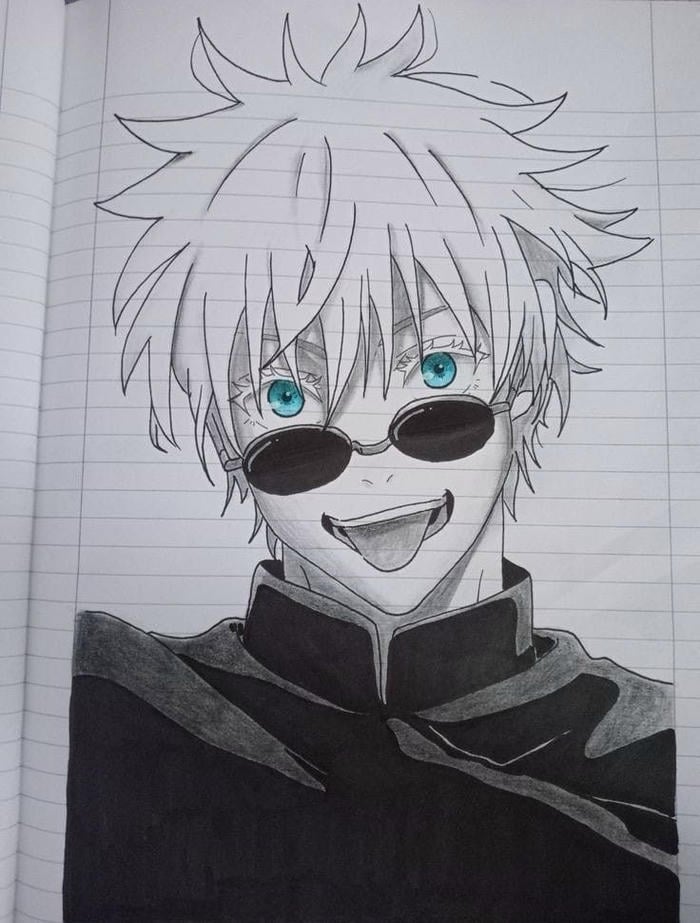 tranh vẽ anime nam biểu cảm tươi tắn