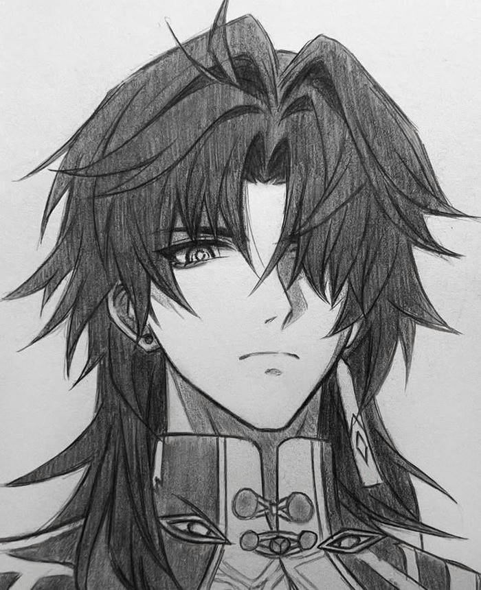 tranh vẽ anime nam chi tiết khuôn mặt