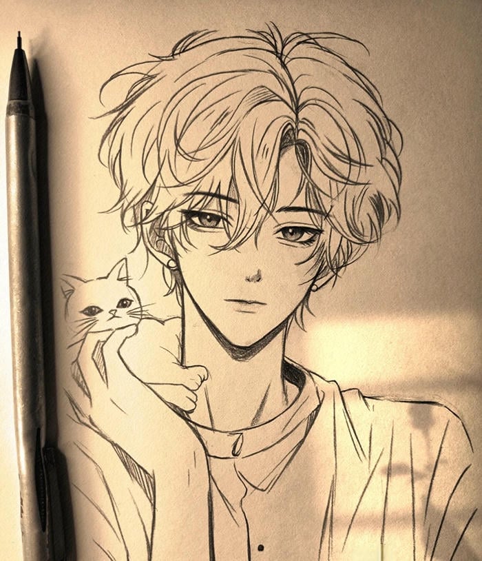 tranh vẽ anime nam thần sắc nghiêm