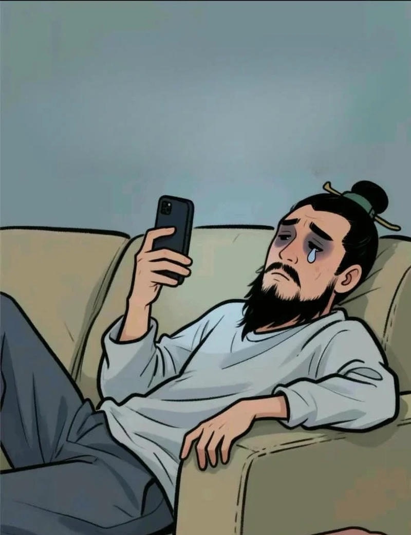 Cảnh meme về việc thức khuya với gương mặt mệt mỏi