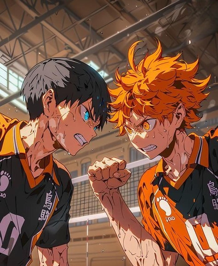ảnh anime bóng chuyền trận đấu gay cấn