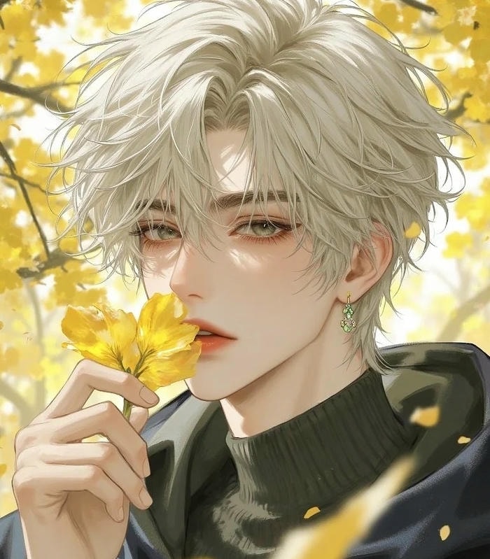 ảnh anime nam tóc trắng nét vẽ sắc