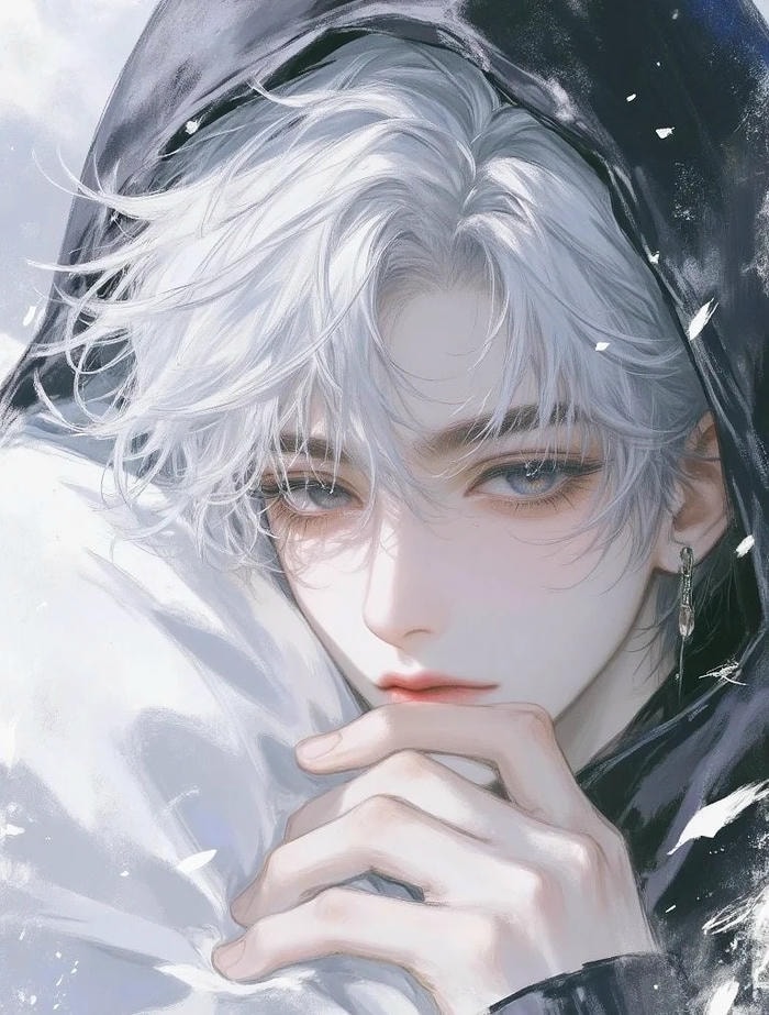 ảnh anime nam tóc trắng phong vị dark