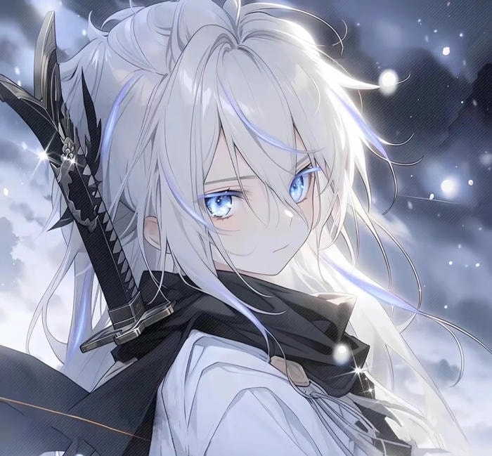 ánh nhìn sắc lạnh ảnh anime nam tóc trắng