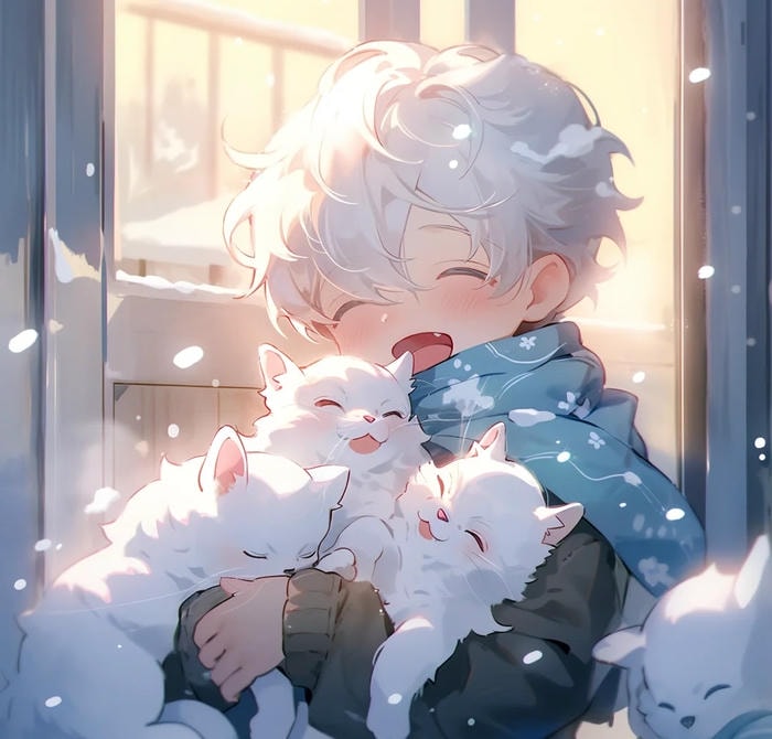 biểu cảm vui tươi ảnh anime nam tóc trắng