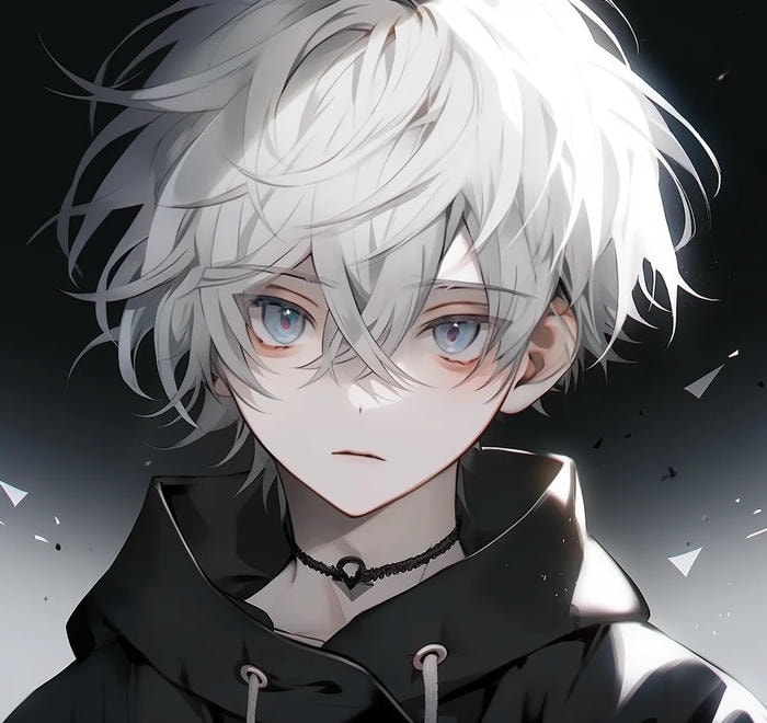 hình ảnh anime nam tóc trắng ánh nhìn sâu