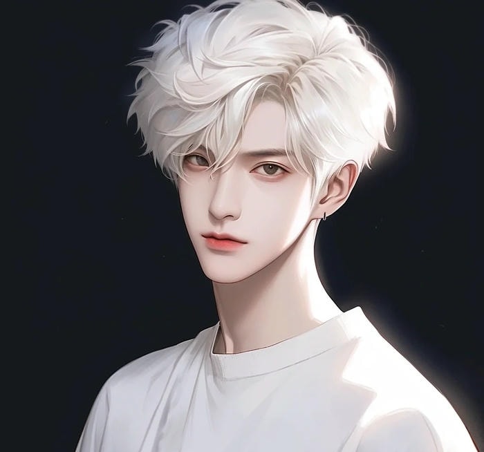 hình ảnh anime nam tóc trắng dáng đứng điềm