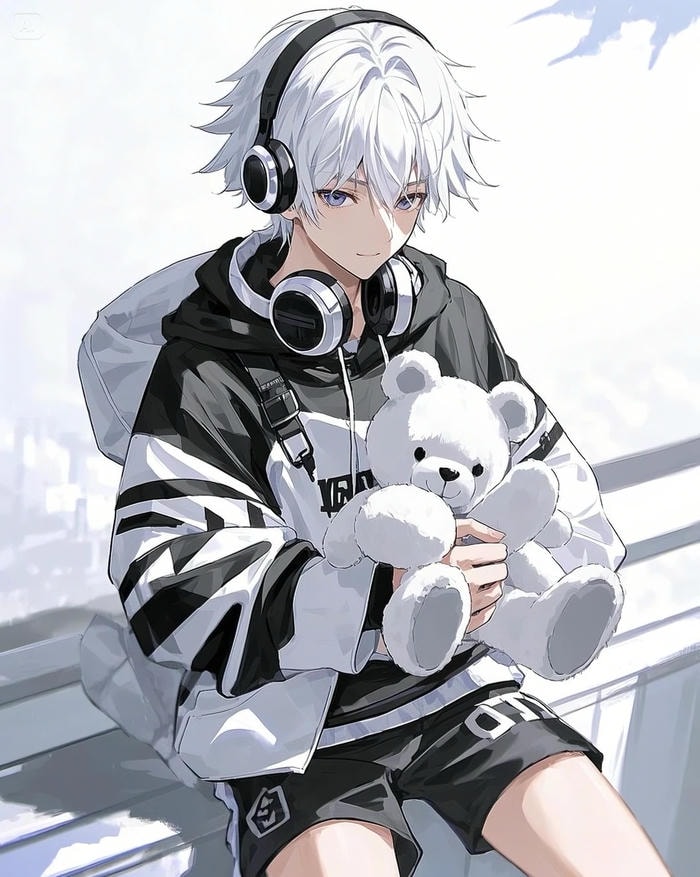hình ảnh anime nam tóc trắng màu sắc trầm