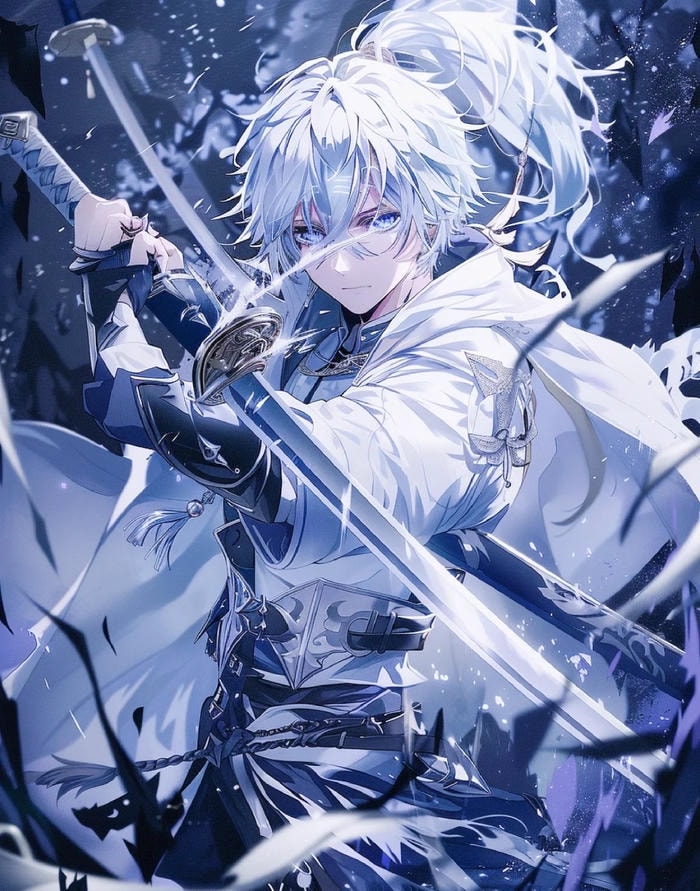 hình ảnh anime nam tóc trắng phong thái bí ẩn