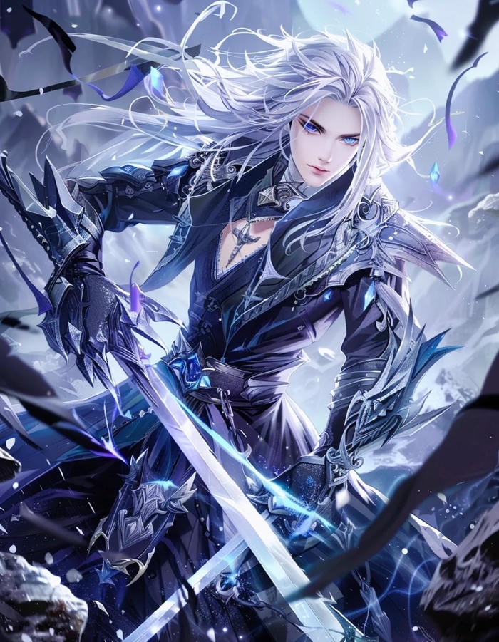 hình ảnh anime nam tóc trắng tạo hình mạnh