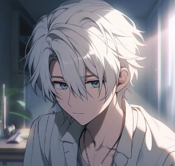 phong cách ngầu mạnh ảnh anime nam tóc trắng