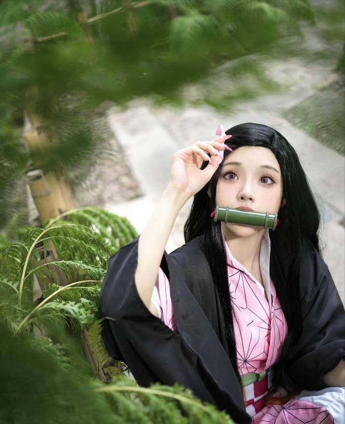 Ảnh nezuko cosplay gợi hình ảnh mềm mại đáng mến