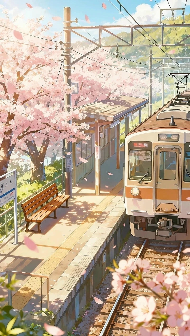 Ảnh phong cảnh anime đêm mưa với ánh đèn thành phố đẹp