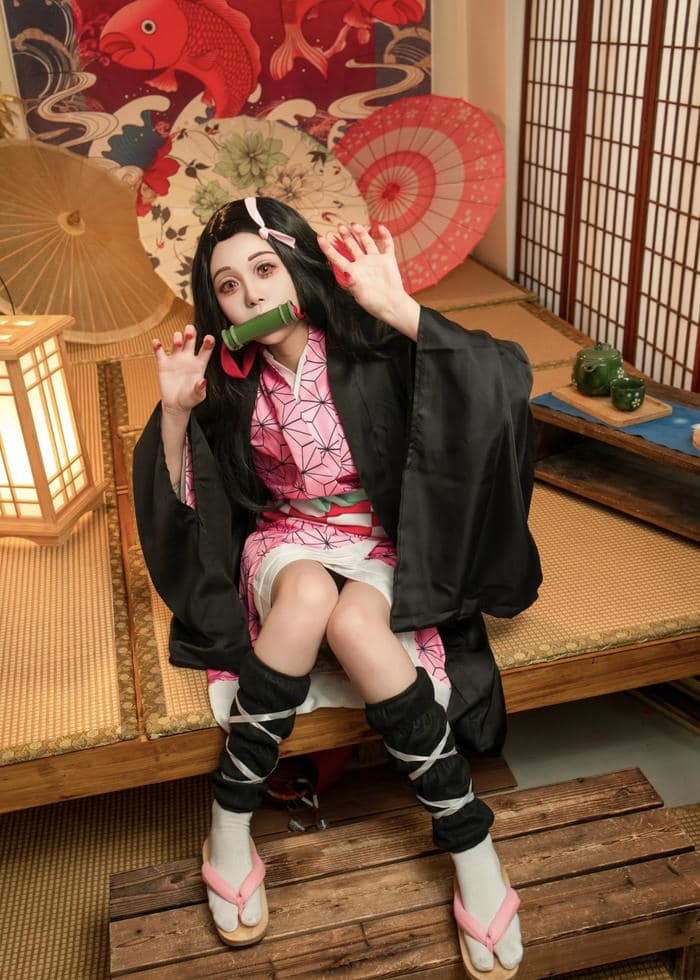 Bức hình nezuko cosplay thể hiện tinh thần dễ thương