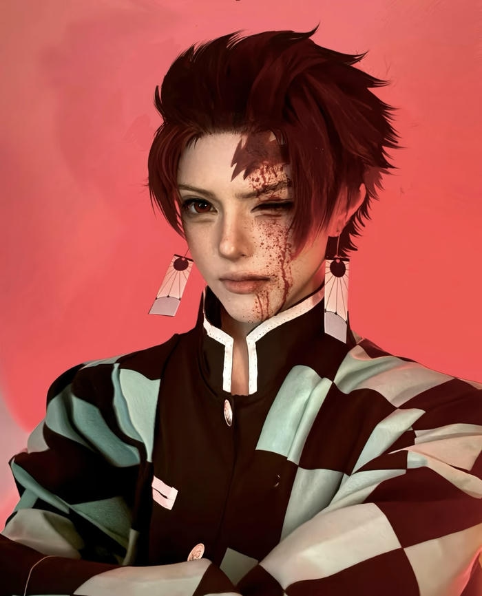 Bức hình tanjiro cosplay thể hiện hình ảnh chính trực