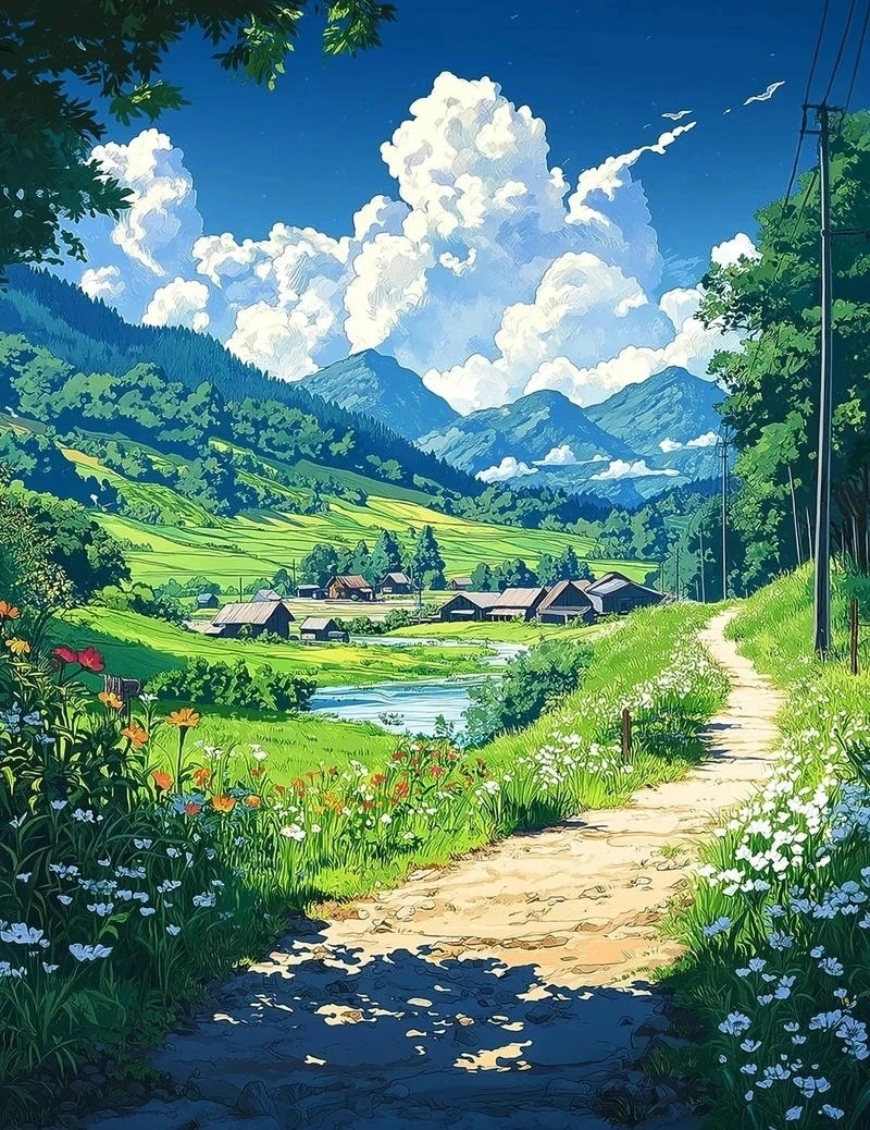 Đồng quê anime phong cảnh mùa đông với tuyết rơi cực đẹp