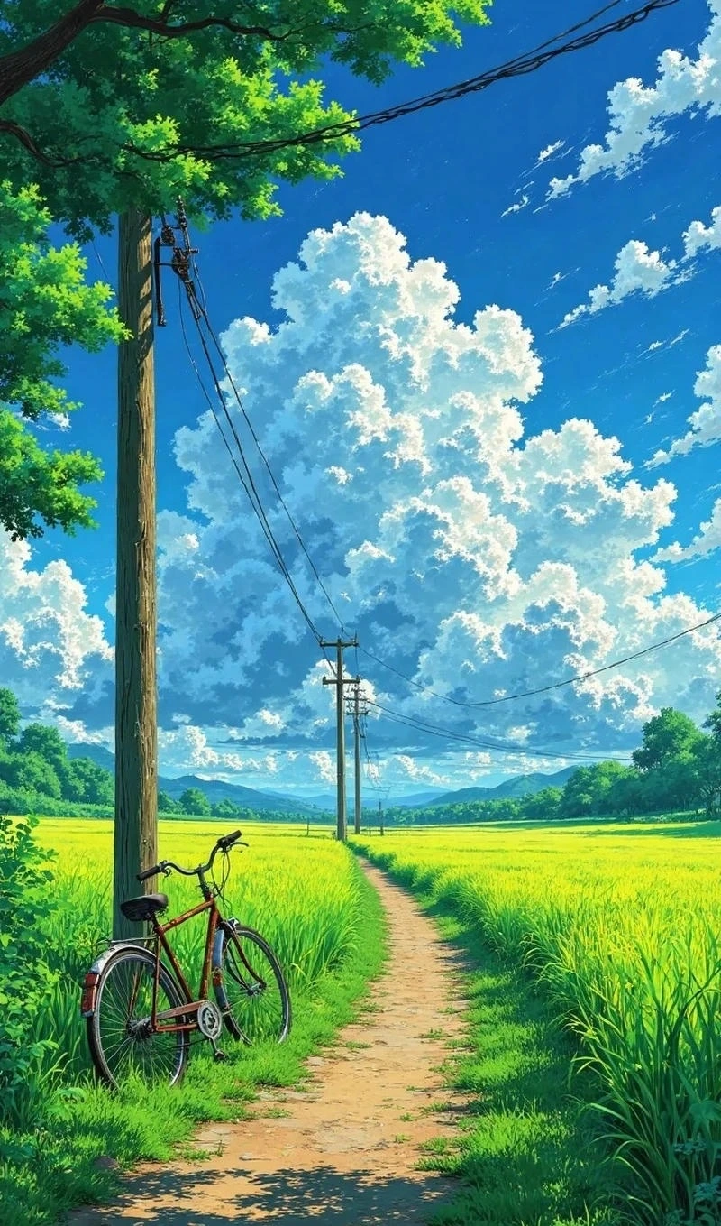 Hình ảnh anime phong cảnh đồng cỏ xanh cực kỳ thư giãn