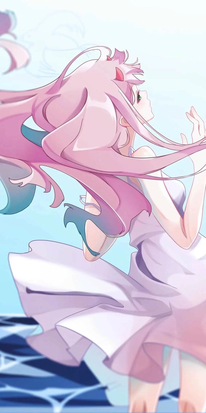 ảnh Zero Two tạo hình tóc hồng