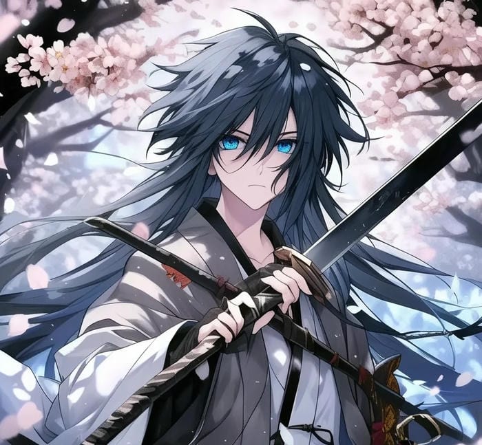 ảnh anime nam cầm kiếm katana dáng phòng thủ