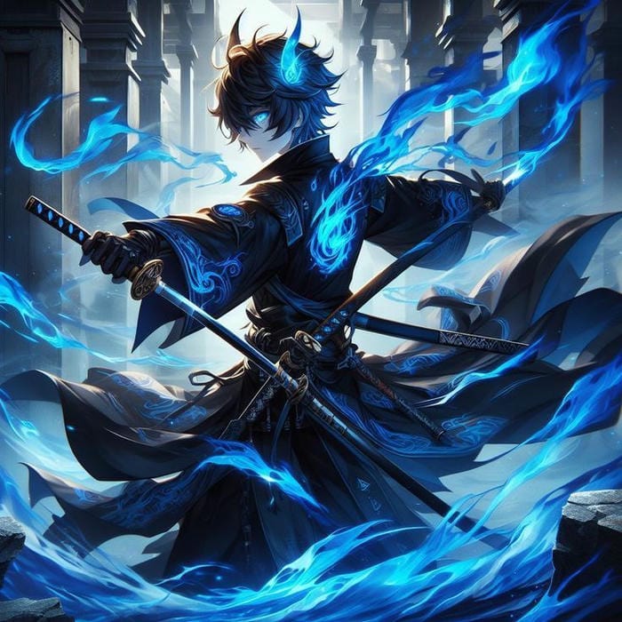 ảnh anime nam cầm kiếm katana lưỡi kiếm cong