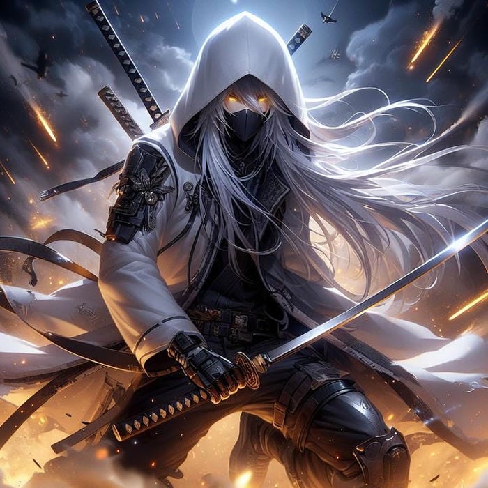 ảnh anime nam cầm kiếm katana trang phục cổ