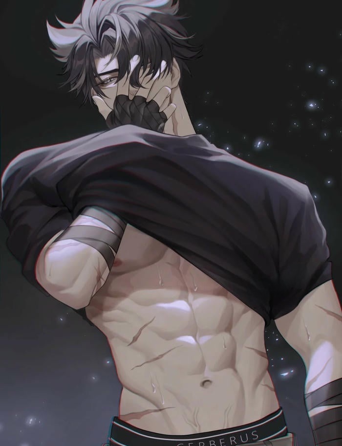 cơ bắp nổi rõ ảnh anime nam 6 múi