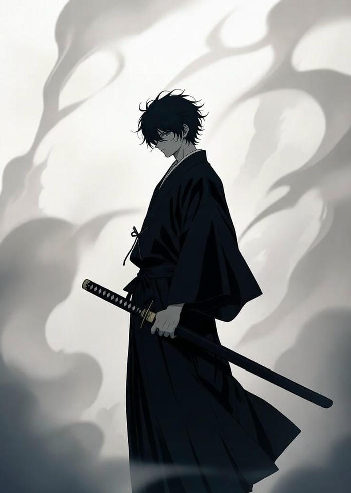 dáng rút kiếm ảnh anime nam cầm kiếm katana