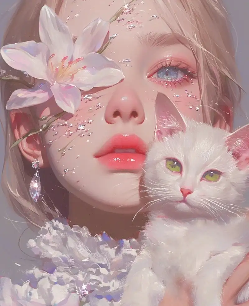 ảnh mèo anime màu hồng dễ thương