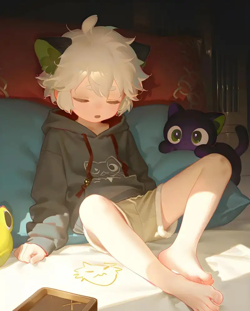 ảnh mèo anime màu xanh đáng yêu